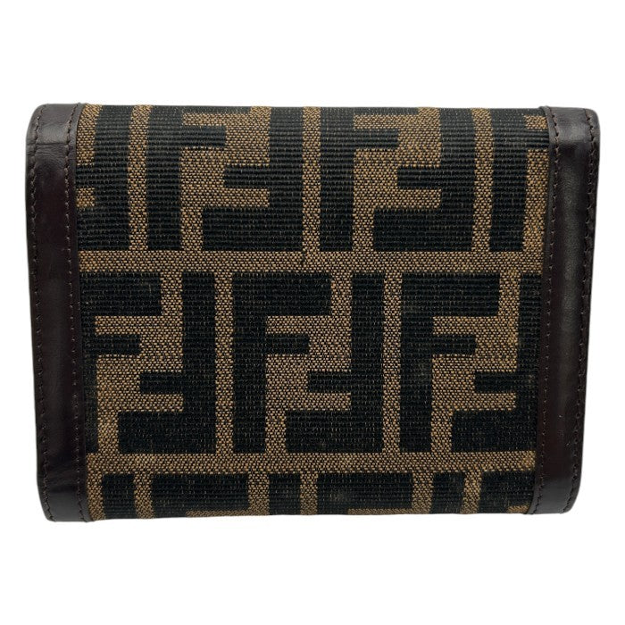 FENDI フェンディ ズッカ 財布 三つ折り ブラウン レディース ブランド コンパクト レザー ウォレット 中古 W４