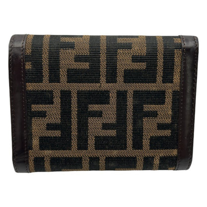FENDI フェンディ ズッカ 財布 三つ折り ブラウン レディース ブランド コンパクト レザー ウォレット 中古 W４
