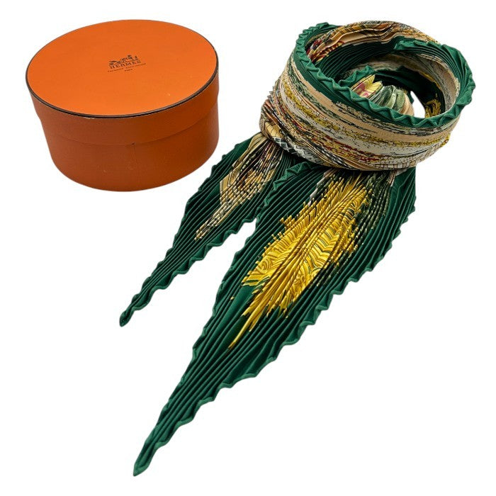 HERMES エルメス プリーツ スカーフ グリーン レディース ブランド おしゃれ 服飾 中古 W４