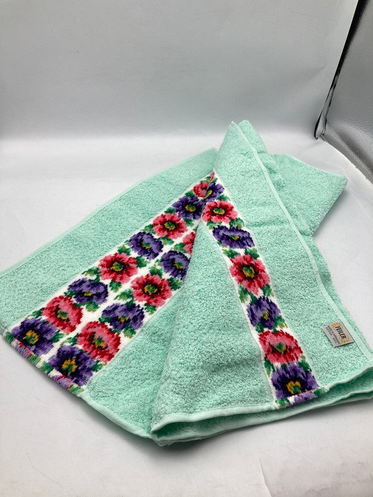 FEILER フェイラー 花柄 フェイスタオル ミントグリーン 中古 D4