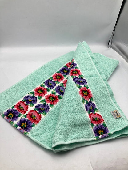 FEILER フェイラー 花柄 フェイスタオル ミントグリーン 中古 D4