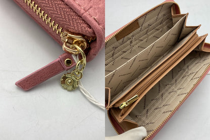 CROCODILE クロコダイル 南天＆福寿草 型押し ラウンドファスナー 長財布 中古 D4