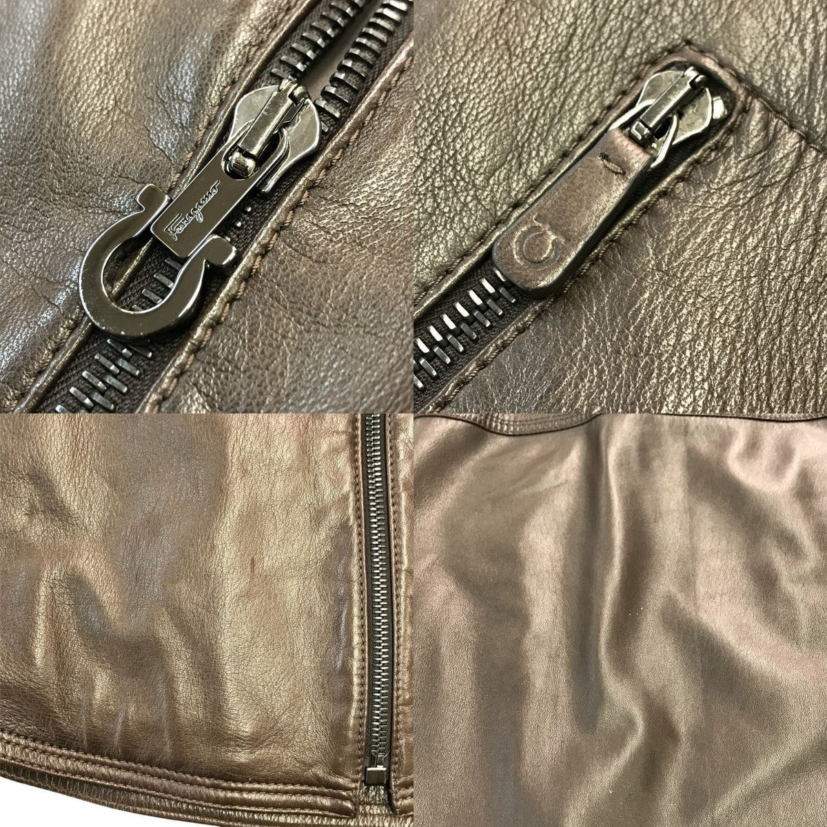 Salvatore Ferragamo サルバトーレフェラガモ レザージャケット メンズ シングルブレスト フルジップ ブラウン 54サイズ 中古 T1