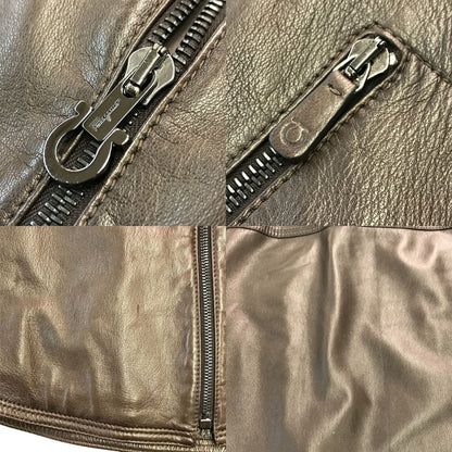 Salvatore Ferragamo サルバトーレフェラガモ レザージャケット メンズ シングルブレスト フルジップ ブラウン 54サイズ 中古 T1