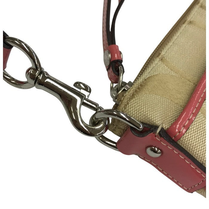 COACH コーチ シグネチャー スウィングバッグ レディース キャンバス 斜め掛け ショルダー ベージュ/ピンク 中古 T1