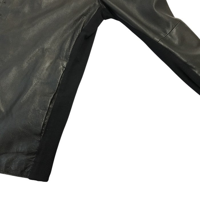 EMPORIO ARMANI エンポリオアルマーニ レザージャケット メンズ ラムレザー フルジップ フード 異素材 切り替え ブラック 48サイズ P1R10P P1P17 中古 T1