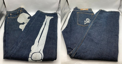ZOO YORK ズーヨーク ボーンプリント デニムパンツ 34インチ メンズ 中古 D4