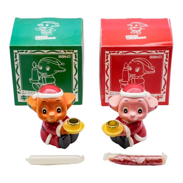 株式会社ニットー サトちゃん サトコちゃん キャンドルスタンド 2体セット クリスマス サンタ服 佐藤製薬 sato 中古 a1