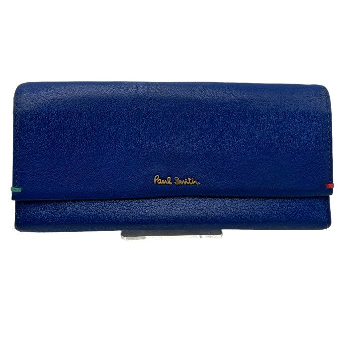 Paul Smith ポールスミス ゴートスキン ハイライトステッチ 長財布 山羊革 レディース カード入れ 札入れ 小銭入れ ブルー 中古 W４