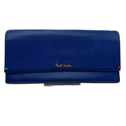 Paul Smith ポールスミス ゴートスキン ハイライトステッチ 長財布 山羊革 レディース カード入れ 札入れ 小銭入れ ブルー 中古 W４