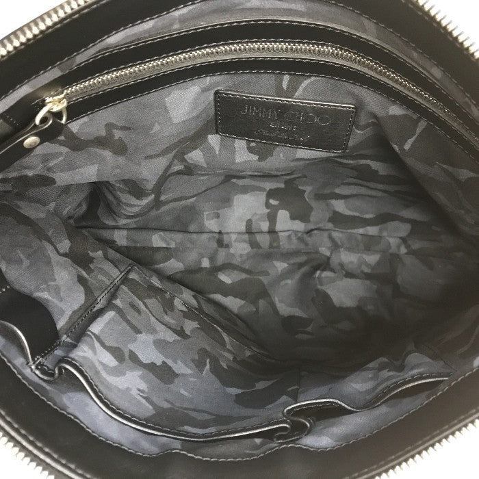 JIMMY CHOO ジミーチュウ DEREK クラッチバッグ ユニセックス デレク レザー セカンドバッグ スター星柄 エンボススタッズ ブラック 中古 T1