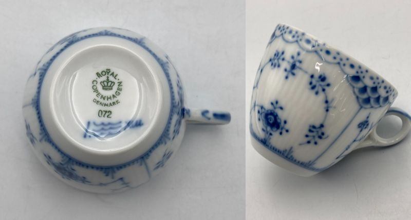 ROYAL COPENHAGEN ロイヤルコペンハーゲン ブルーフルーテッド ハーフレース カップ＆ソーサー 中古 D4