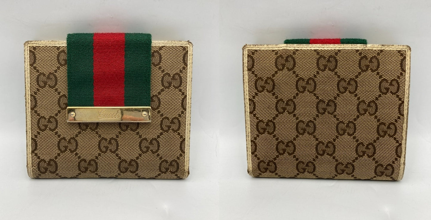 GUCCI グッチ GGキャンバス シェリーライン 二つ折り財布 181669 中古 D4