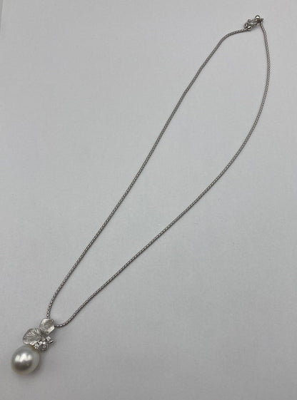 K18WG 12mm白蝶パール ダイヤ0.09ct ネックレス ペンダント 中古 D4