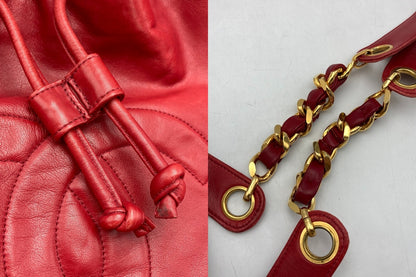 CHANEL シャネル ラムスキン ショルダーバッグ レディース 巾着 チェーンショルダー レッド 中古 D4