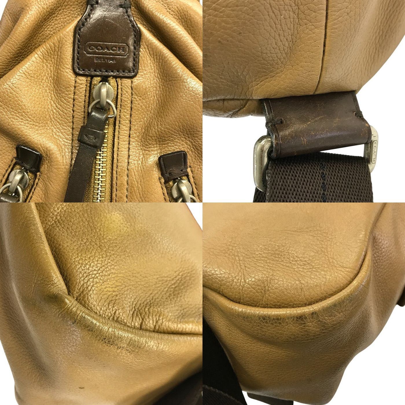 COACH コーチ トンプソン ボディバッグ メンズ レザー ショルダー スリング ベージュ F70360 中古 T1