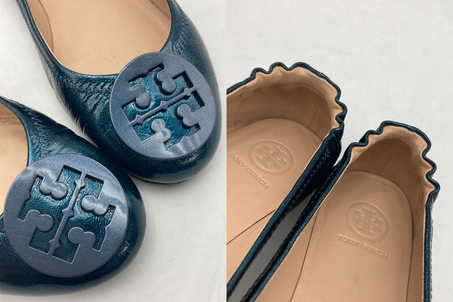 TORY BURCH トリーバーチ ミニー トラベル バレエ フラットシューズ スムースメタリック サイズ6.5M 中古 D4
