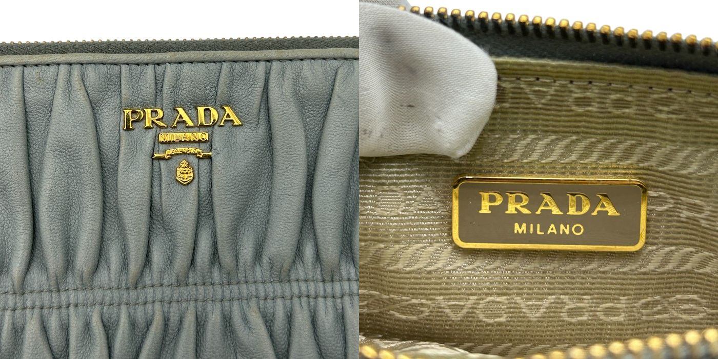 PRADA プラダ フラットポーチ 1M1152 グレー 小物 ブランド ギャザー レディース かわいい ミニ 小さい 中古 W４