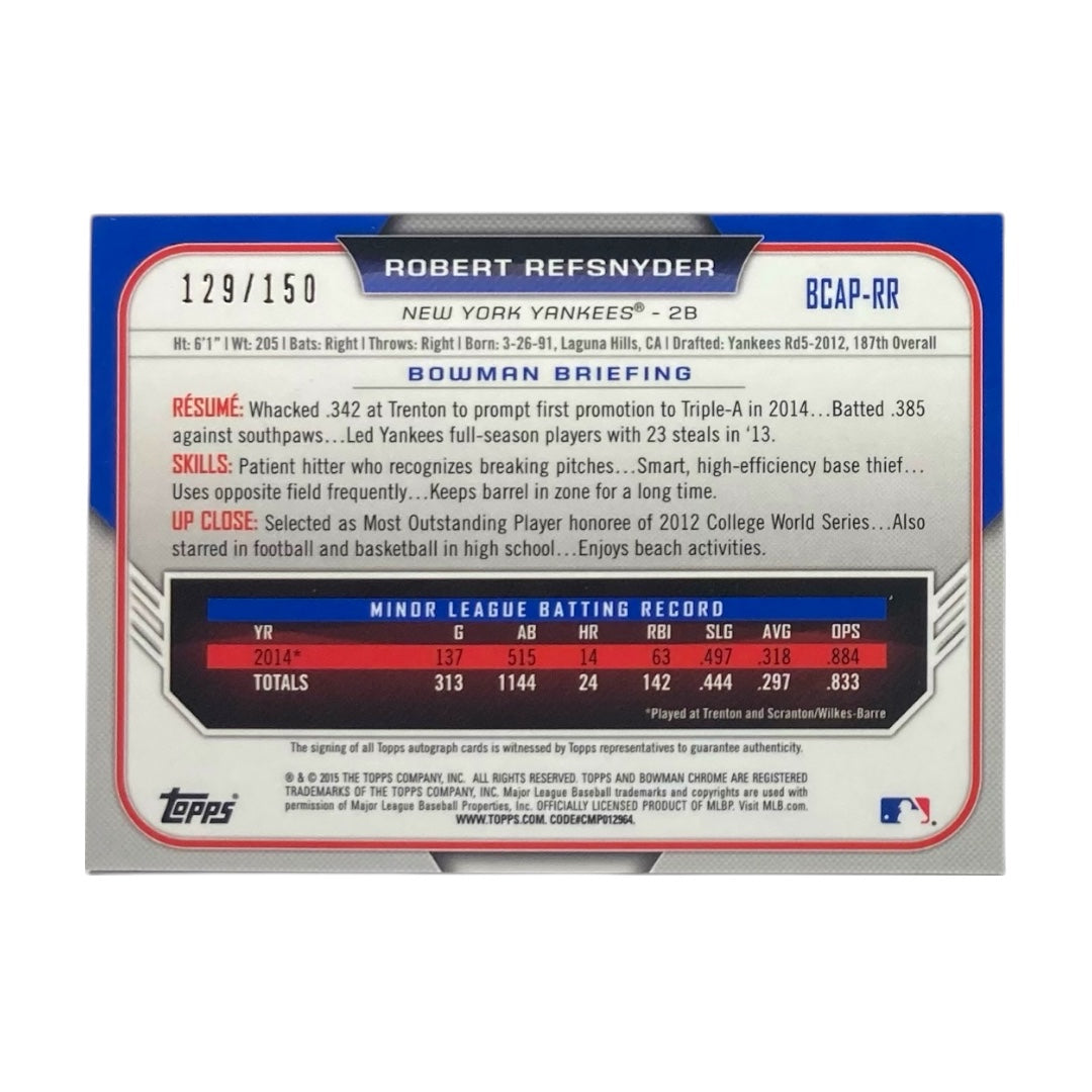 TOPPS MLBカード BOWMAN CHROME 1ST ROBERT REFSNYDER NEW YORK YANKEES /150 #BCAP-RR 中古 IT2