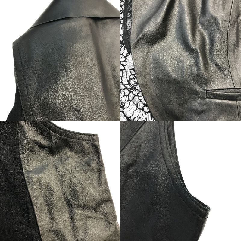 NERO センソユニコ ベスト レディース 羊革 ジレ レース シフォン ブラック 01146002 中古 T1