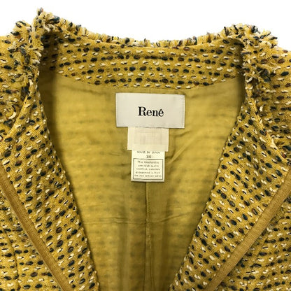 Rene ルネ TISSUE ロングコート レディース 冬 ツイード ノーカラー ダブルジッパー イエロー系 34サイズ 6943240 中古 T1