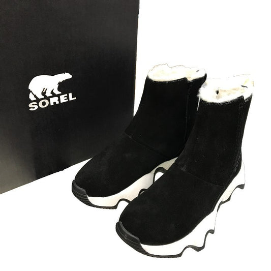 SOREL ソレル キネティック インパクト ショートブーツ レディース 秋冬 厚底 ファー Black/Sea Salt 22.5cm NL5196 中古 T1