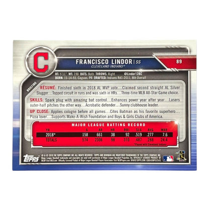 TOPPS MLBカード BOWMAN FRANCISCO LINDOR CLEVELAND INDIANS /499 #89 中古 IT2