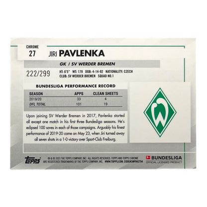 TOPPS サッカーカード CHROME JIRI PAVLENKA WERDER BREMEN /299 #27 中古 IT2