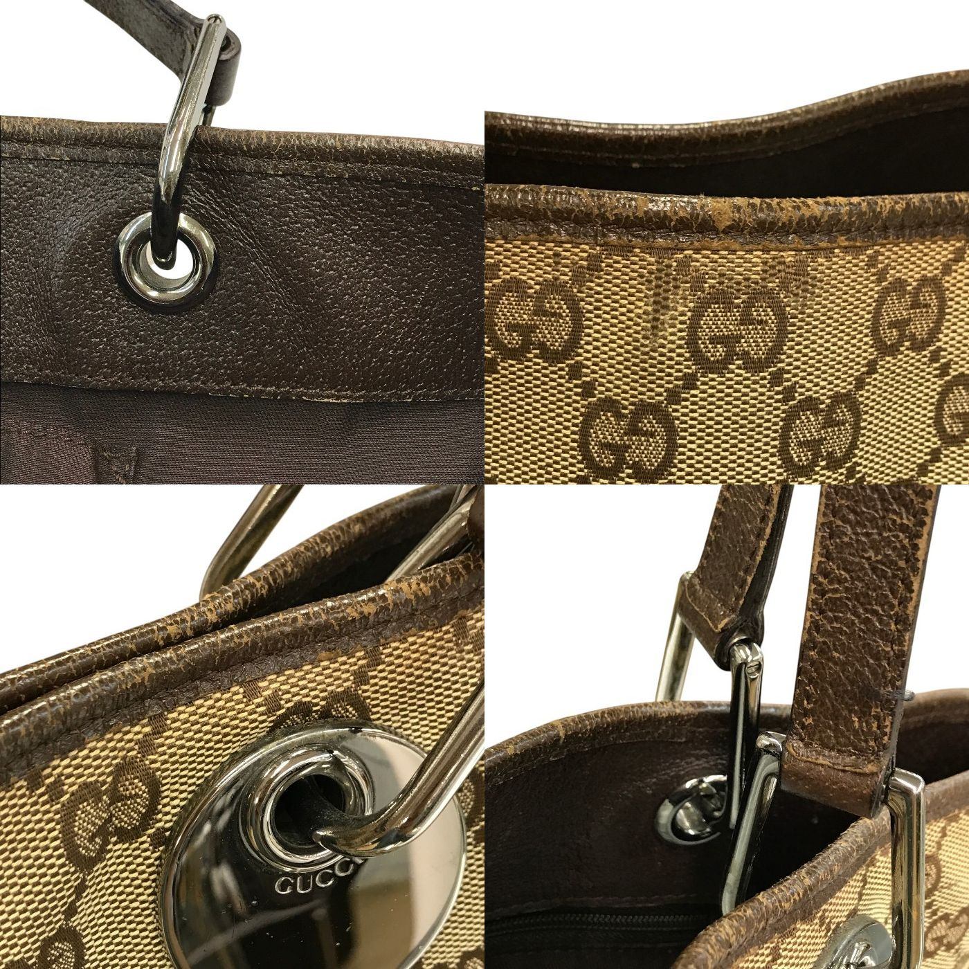 GUCCI グッチ GGキャンバス トートバッグ レディース キャンバス/レザー カジュアル 通勤 A4収納 カーキ/ブラウン 120836 中古 T1