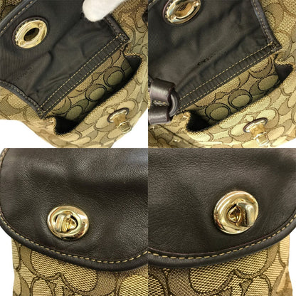 COACH コーチ シグネチャー リュック レディース バックパック デイパック 巾着 ターンロック ベージュ/ブラウン 中古 T1