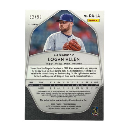 PANINI MLBカード PRIZM LOGAN ALLEN CLEVELAND /99 #RA-LA 中古 IT2