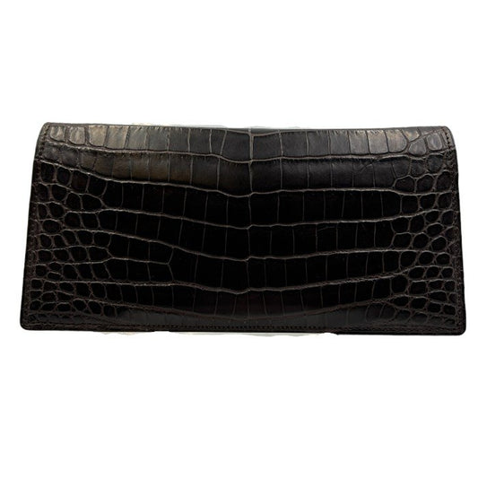 UNITED ARROWS CROCO 長財布 メンズ ワニ革 ブラウン ユナイテッドアローズ クロコダイル 札入れ カード入れ 中古 W1