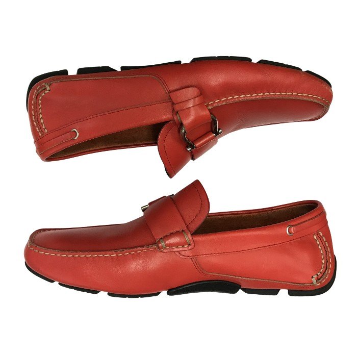 FERRAGAMO フェラガモ ドライビングシューズ メンズ ガンチーニ ローファー レッド 7サイズ MS45723 中古 T1
