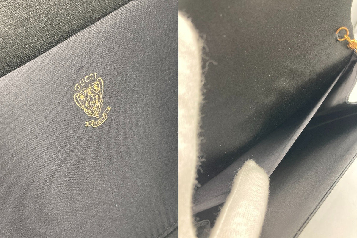 GUCCI グッチ マイクロGG サテン チェーン ショルダー バッグ ヴィンテージ ブラック 中古 D4