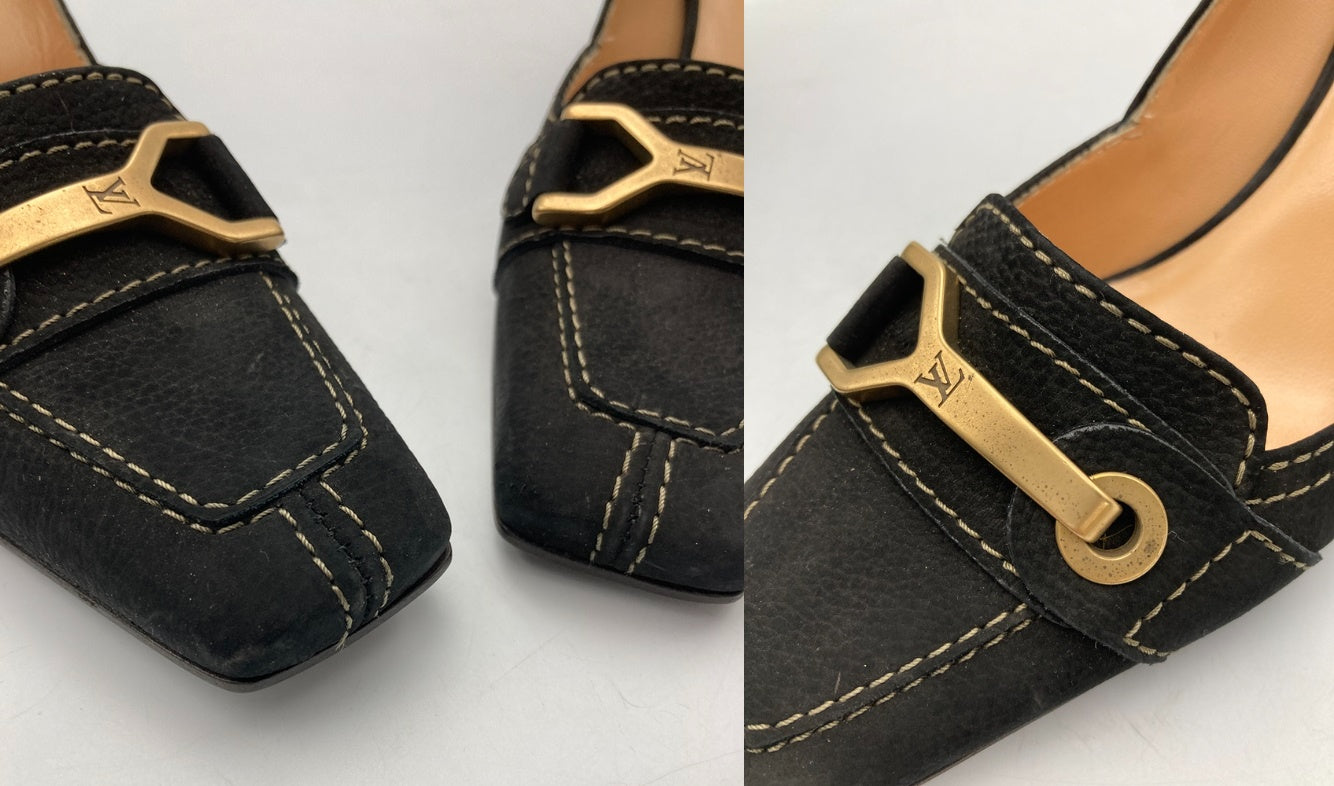 LOUIS VUITTON ルイヴィトン スエード パンプス サイズ37 ブラック 中古 D4