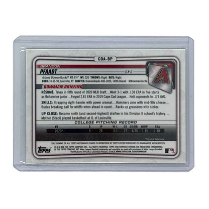 TOPPS MLBカード BOWMAN CHROME 1ST BRANDON PFAADT ARIZONA DIAMONDBACKS /99 #CDA-BP 中古 IT1