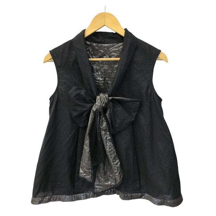 HaaT イッセイミヤケ ボウタイブラウス レディース コットン ノースリーブ ラメ リボン ブラック/ブラウン 2サイズ HA91FJ522 中古 T1