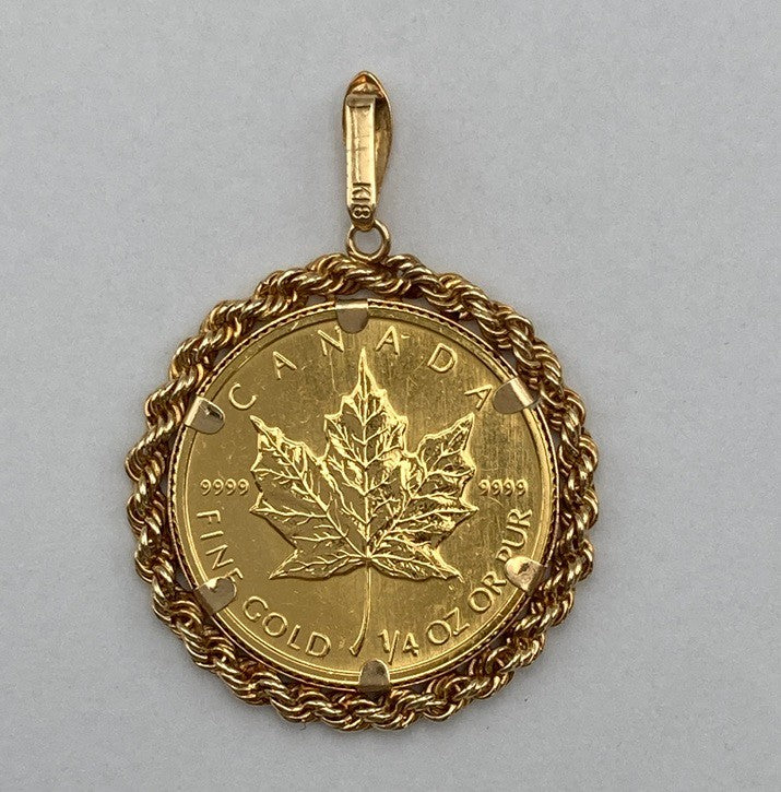 K24/18 純金コイン 1/4オンス メイプルリーフ エリザベス2世 ペンダントトップ 中古 D4