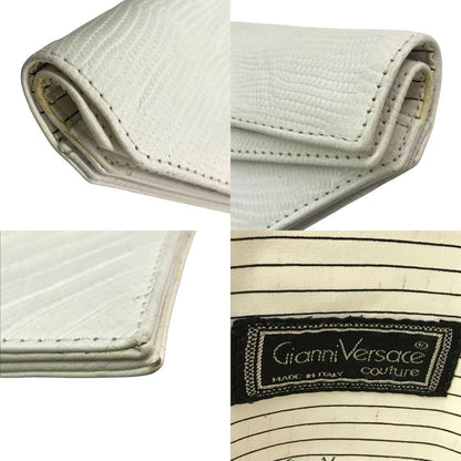 Gianni Versace ジャンニヴェルサーチェ クラッチバッグ レディース レザー 型押しリザード トライアングル 三角 ヴィンテージ ホワイト 中古 T1