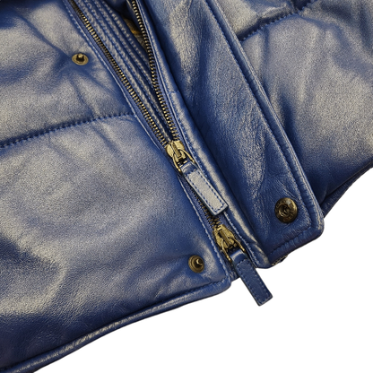 ETRO エトロ ブルゾン メンズ 冬 ラムレザー ジャケット 羊革 裏地ペイズリー 中わた 襟ボア ブルー 2XLサイズ 122-12454-9691 中古 T1