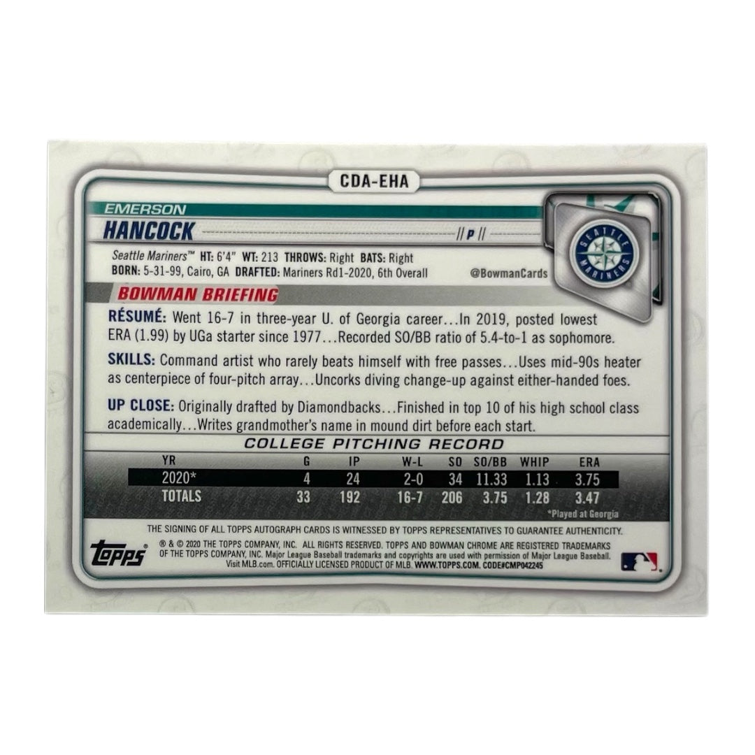 TOPPS MLBカード BOWMAN CHROME 1ST EMERSON HANCOCK SEATTLE MARINERS #CDA-EHA 中古 IT2