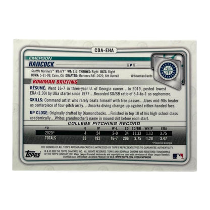 TOPPS MLBカード BOWMAN CHROME 1ST EMERSON HANCOCK SEATTLE MARINERS #CDA-EHA 中古 IT2