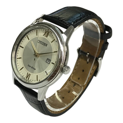 CITIZEN シチズン エコドライブ 腕時計 メンズ アナログ ソーラー Eco-Drive デイト SS レザーバンド シルバー/ブラック J810-S095662 中古 T1