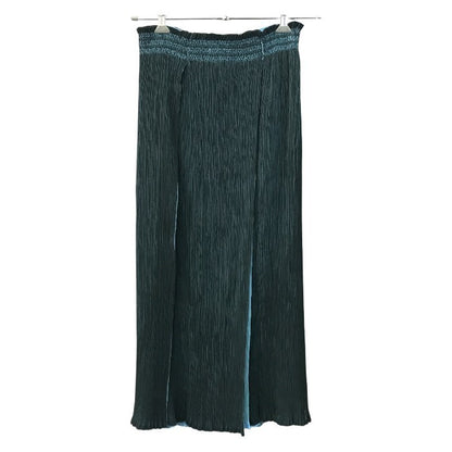 ISSEY MIYAKE イッセイミヤケ ホワイトレーベル ロングスカート レディース プリーツ フレア スリット グリーン/ブルー 2サイズ IM42FG213 中古 T1