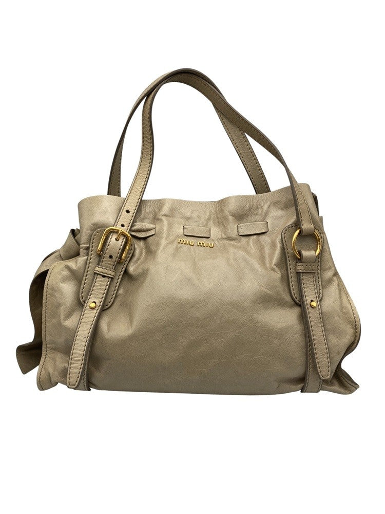 miumiu ミュウミュウ サイドリボン レザー トートバッグ レディース 中古 D4