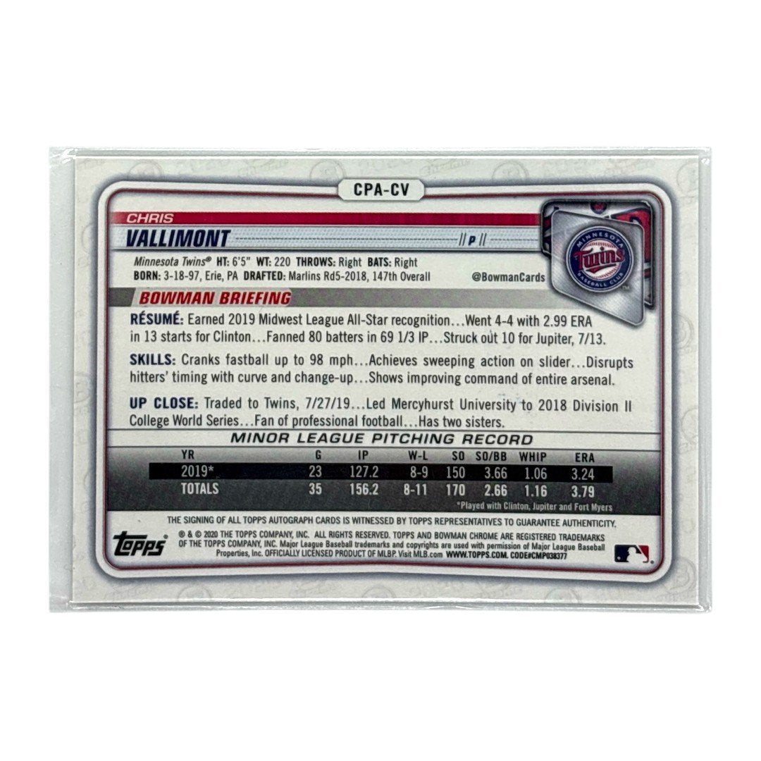 TOPPS MLBカード BOWMAN CHROME 1ST CHRIS VALLIMONT MINNESOTA TWINS /299 #CPA-CV 中古 IT1