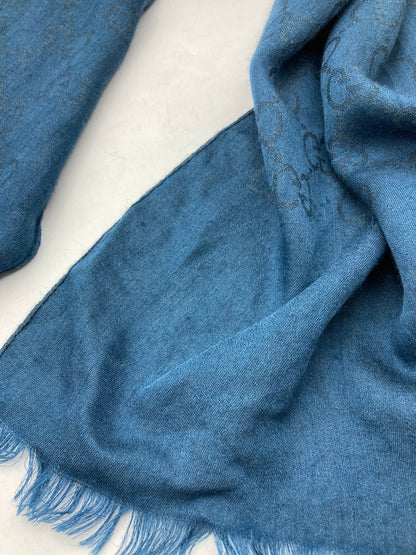 GUCCI グッチ GG柄 シルク混 ストール ネイビー 中古 D4