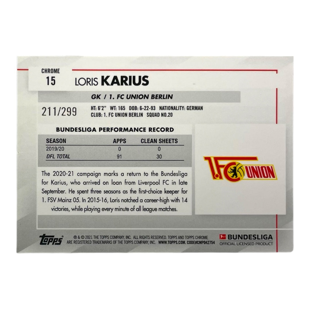 TOPPS サッカーカード CHROME LORIS KARIUS UNION BERLIN /299 #15 中古 IT2