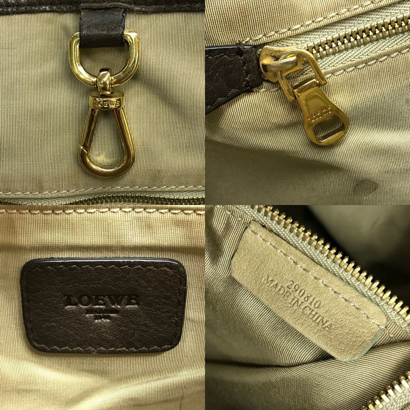 LOEWE ロエベ ヘリテージ トートバッグ レディース レザー ロゴ型押し 大型 ダークブラウン 中古 T1
