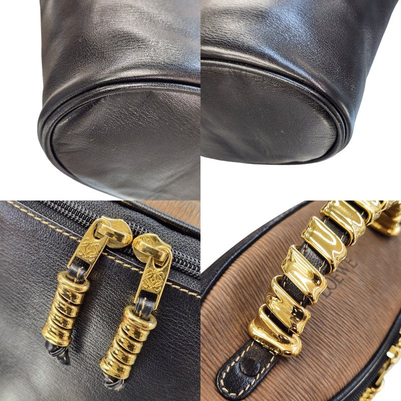 LOEWE ロエベ ベラスケス ハンドバッグ レディース レザー バニティ 化粧ポーチ ツイスト金具 ブラック/ブラウン 中古 T1